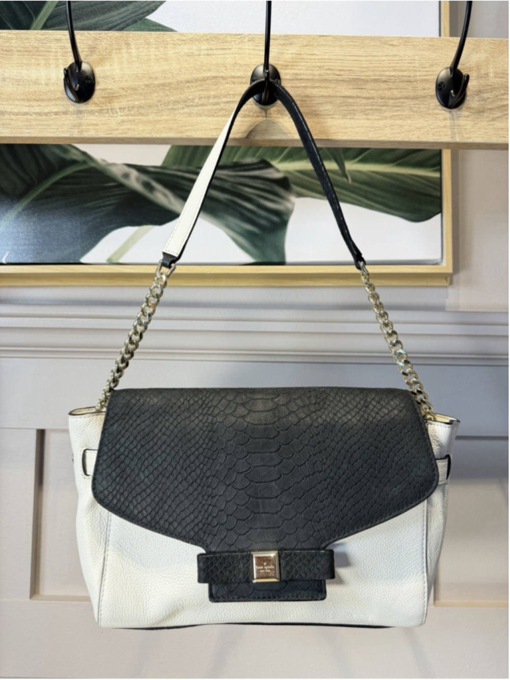 Kate Spade Montrose Place Ruthie￼ Cement/Black Snake Embossed Top Handle Purse L